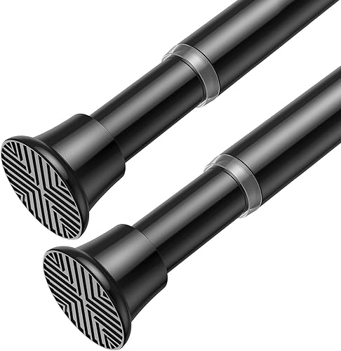 AIZESI Paquete de 2 barras de cortina de tensión de 23 a 46 pulgadas, sin perforación, color negro, ajustables, con resorte, extensibles, pequeñas