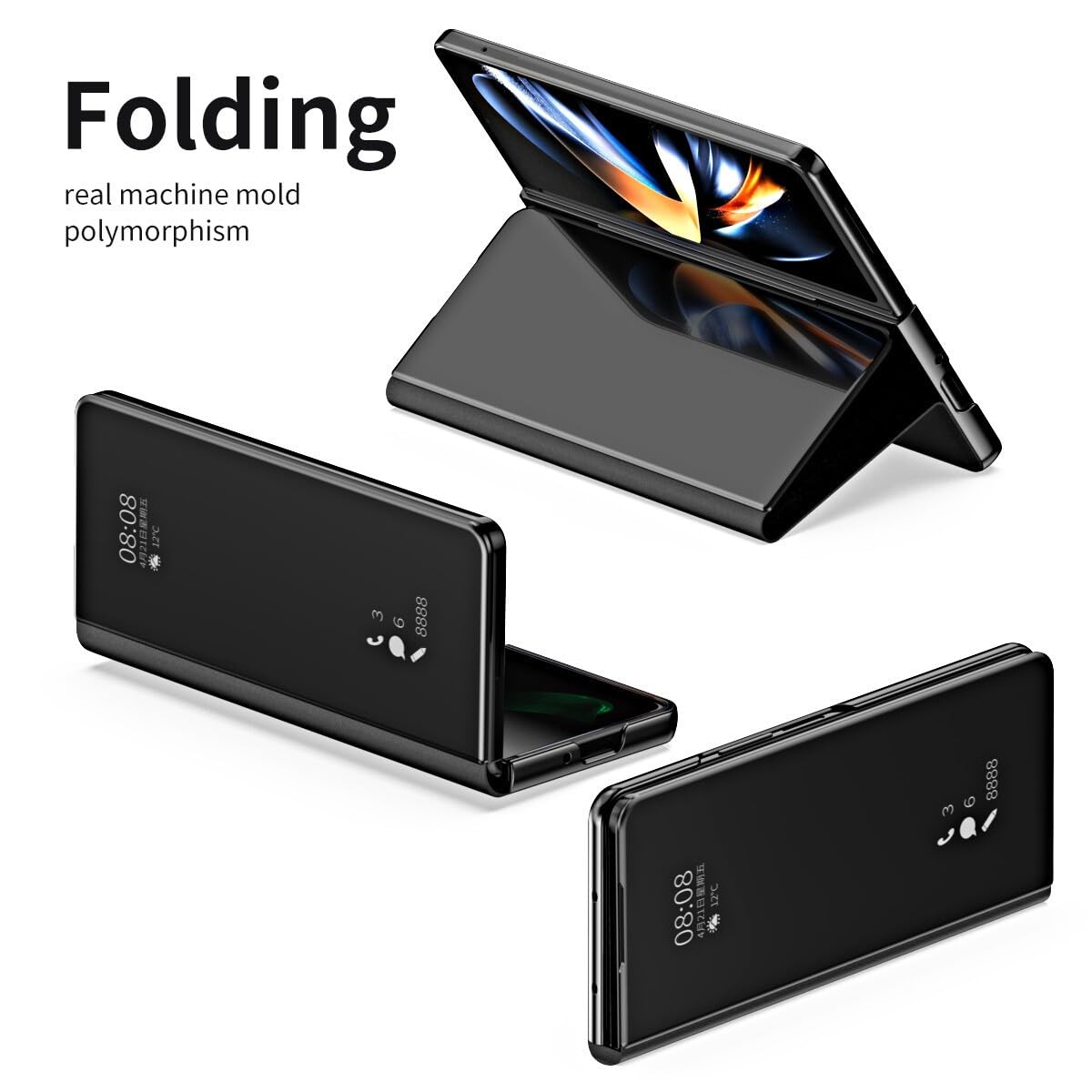 Generic Funda compatible con Samsung Galaxy Z Fold 4 (color: dorado) con espejo magnético y tapa trasera rígida