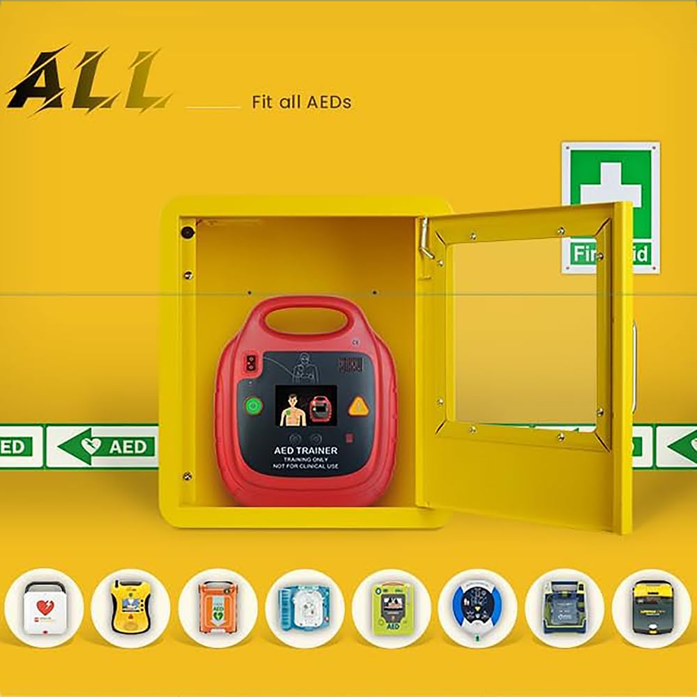Armadietto per defibrillatore AED, Mobiletto for defibrillatore semiautomatico esterno, finestra in vetro trasparente e design con angoli arrotondati for ufficio domestico aree pubbliche