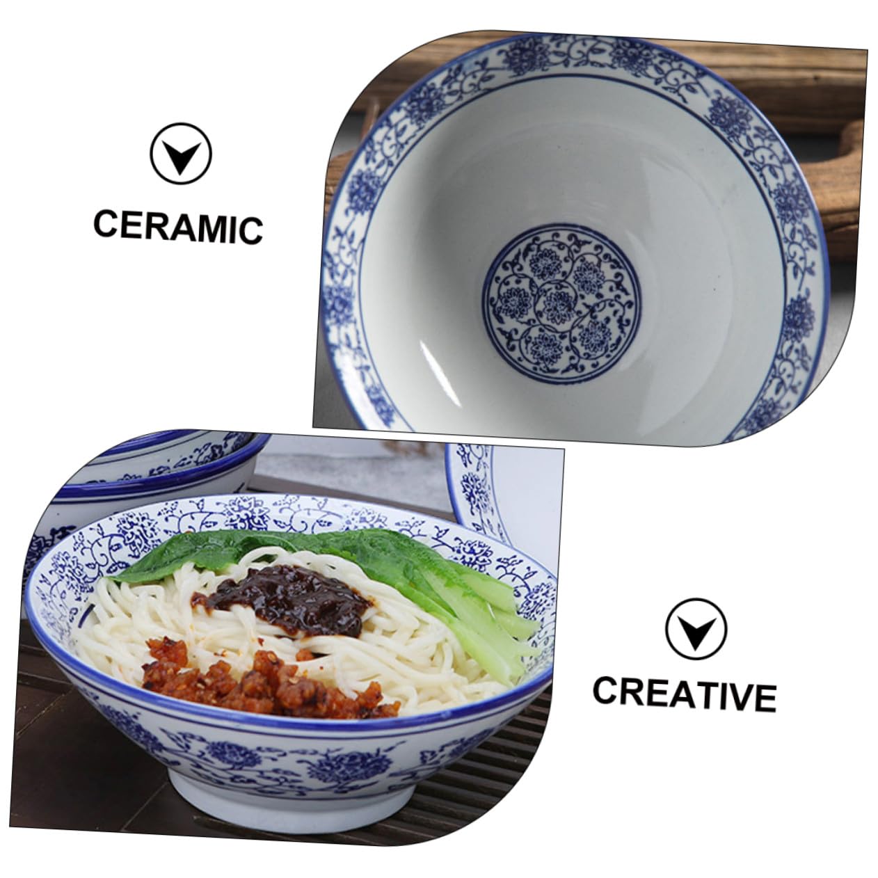 Sosoport Cuenco de Porcelana Azul y Tazón de Fideos Tazón de Sopa para Uso Doméstico Suministros de Cocina Cuenco para Servir Comida