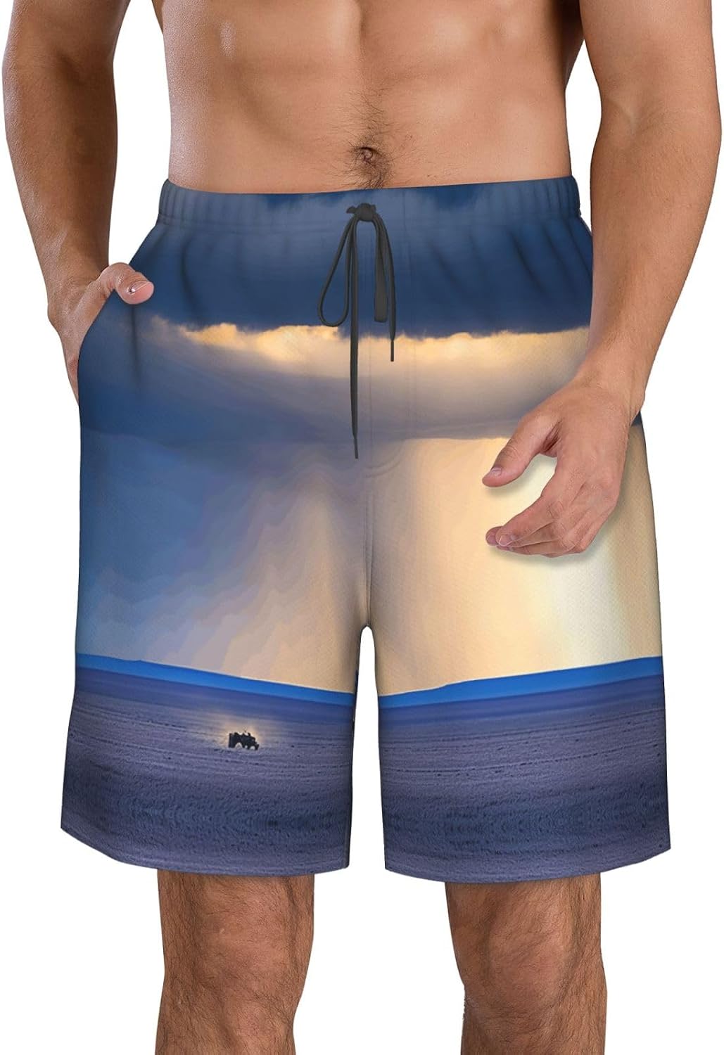 African Elephant Print Mens Casual Shorts Drawstring Summer Beach Stretch Shorts Novelty Swimtrunks White