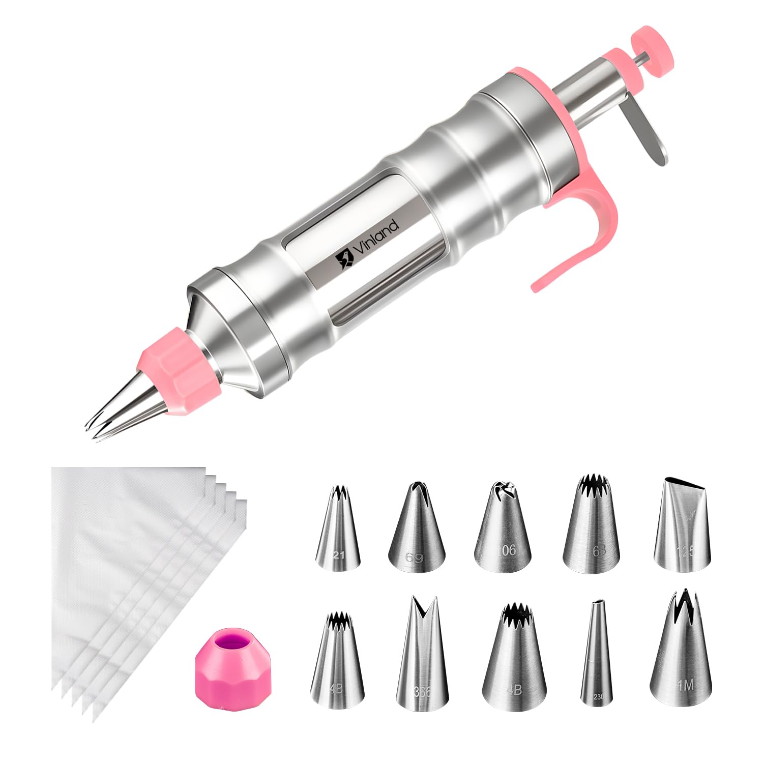 Dessert Decorating Syringe Set Icing Piping Kit Frosting Piping Kit Stainless Steels Cake Decorating Kit with 10 food grade stainless steel piping tips & 50 Disposable Piping Bags Black