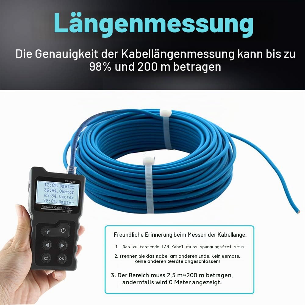 Netzwerkkabeltester NF-8209 Draht-Tracker Netzwerkwerkzeug Scan-Kabel Wiremap Tester CAT5 CAT6 Kabellängenmessung, PoE Testing, NCV Funktion