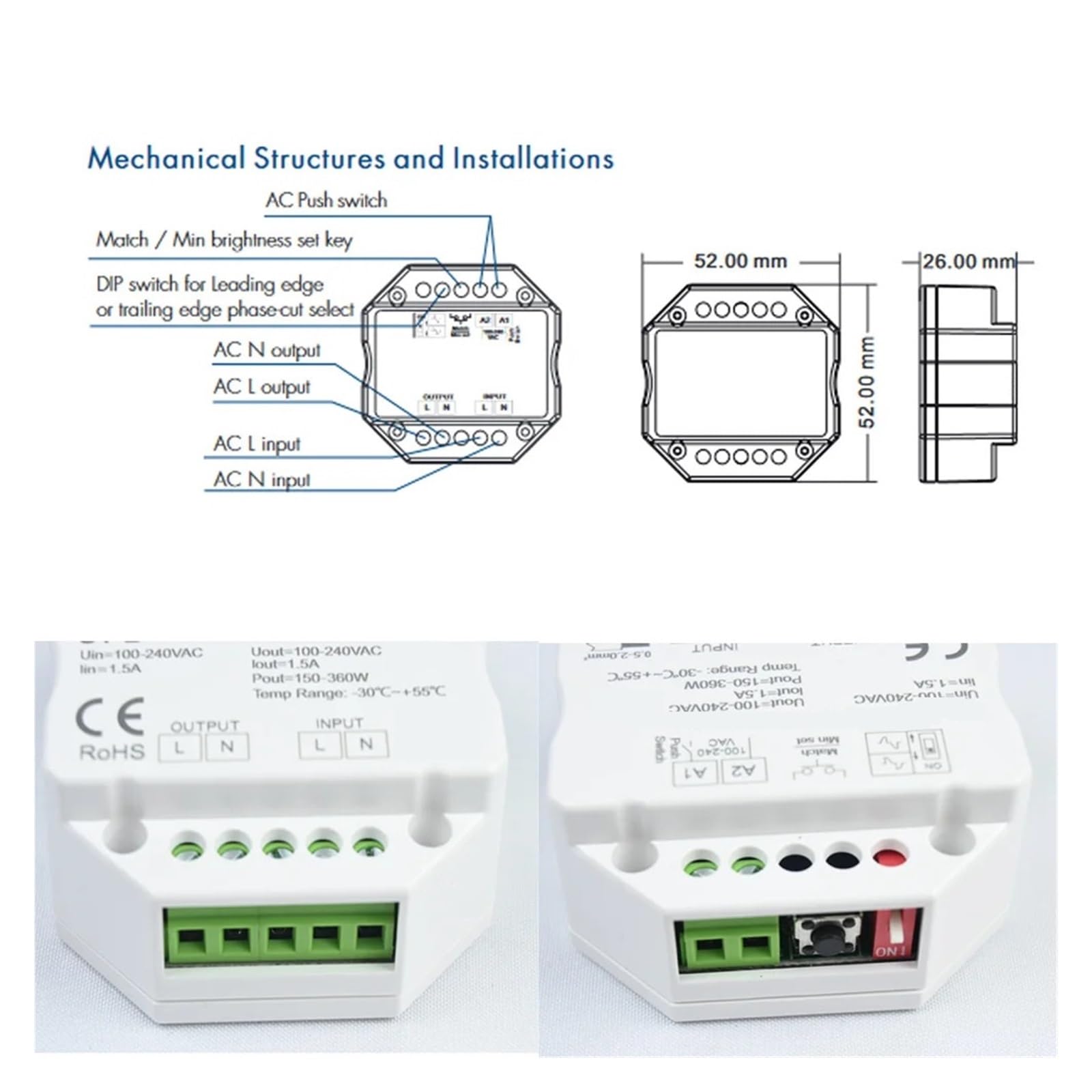 Kit de controlador de atenuación de luz LED con tiristor de CA, 110 V, 220 V, 230 V, 2,4 G, interruptor táctil de atenuación de 4 zonas, adecuado for luces LED de interior.(1xS1-B 1XTW1-4(W) KIT)