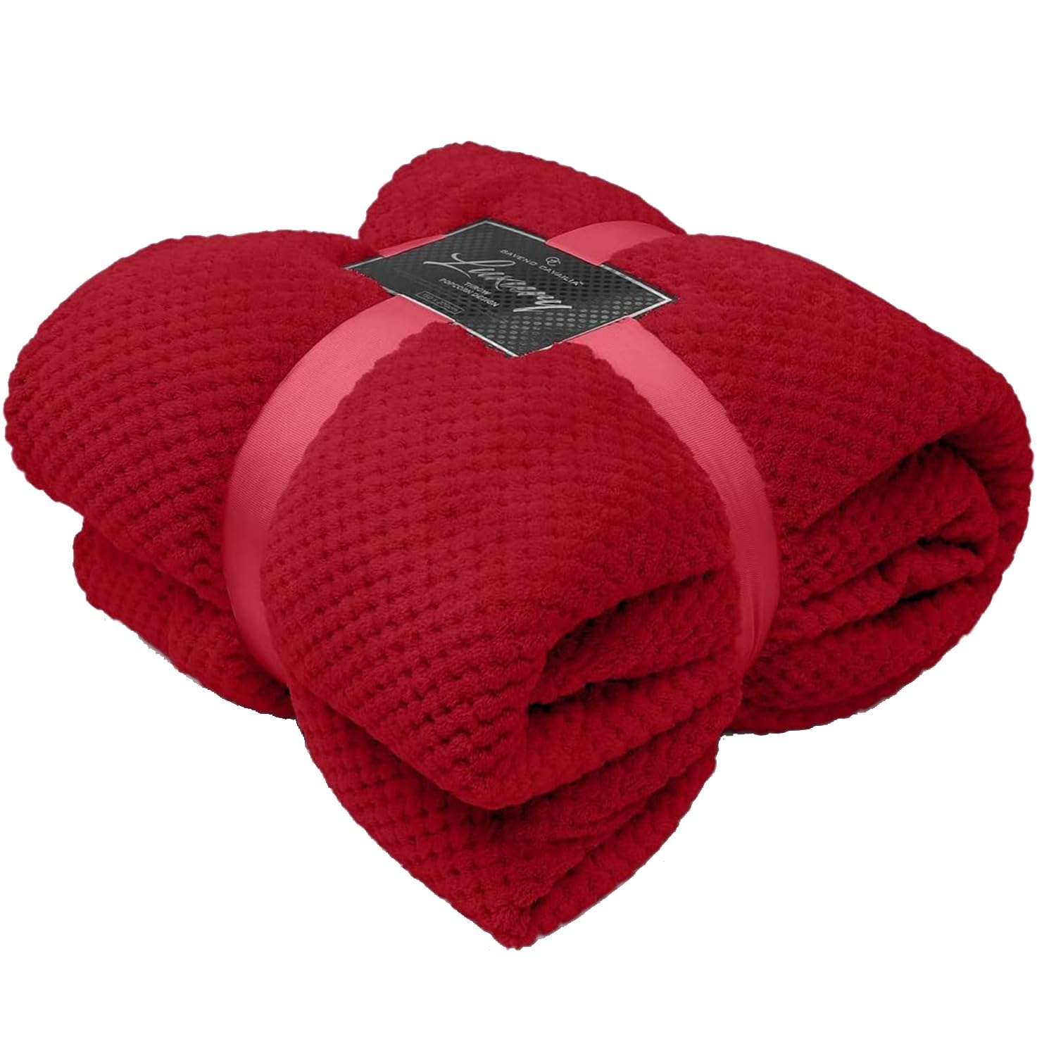 Brillars Waffle Honeycomb Throw Fleece Blankets, 100% Polyester Faux Fur Throws Bed Settee Sofa/Bedspread/Travel Blankets – Super Soft, light, Warm, Cosy Large Blanket (Red, Double 150 x 200 cm)