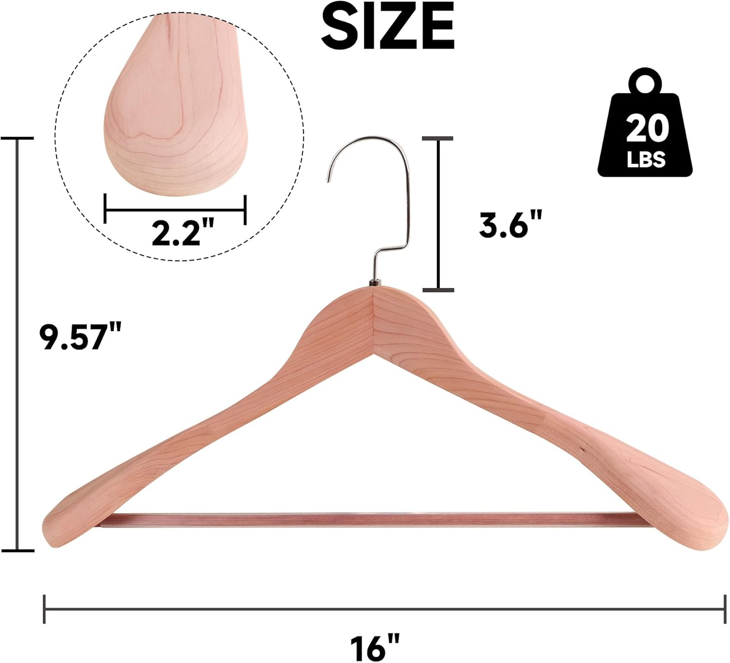 16-Inch Wooden Suit Hangers with Non Slip Pants Bar, 12-Pack Wood Extra-Wide Shoulder Hangers, Flat-Head Hook Hangers for Suits, Coats, Jackets, Shirts, Pants, and Heavy Clothes (Cedar Wood)