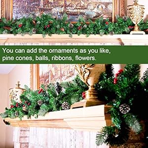 9 FT Pre lit Christmas Garland Holiday Artificial Decor for Stairs Wall Door Indoor Outdoor Garland with Battery Operated Timer