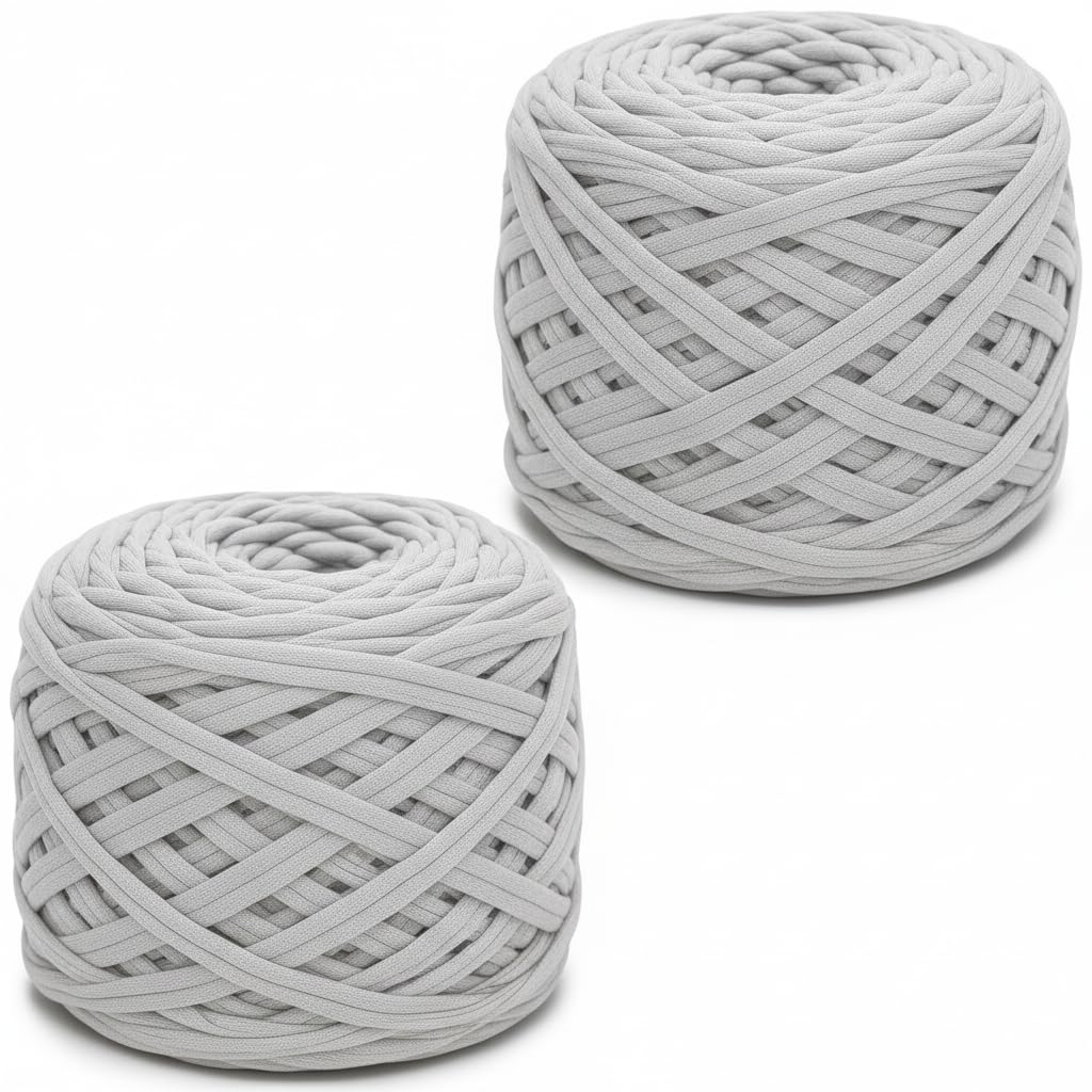 Xtrillogen 2 x 285g T Shirt Yarn,Chunky Yarn for Hand Knitting,Chunky Wool Knitting Kit,Tshirt Yarn for Crochet Wool Bags,Blankets,Baskets & DIY Home Decor (Light Gray) — image 1