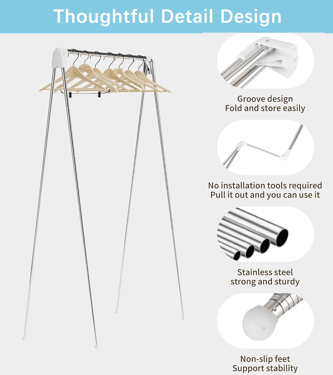 Heekaby Travel Garment Rack, Stainless Steel Portable Clothes Rack Collapsible, Folding Clothes Rack for Indoor & Outdoor, Portable Clothes Airer for Travel (General)
