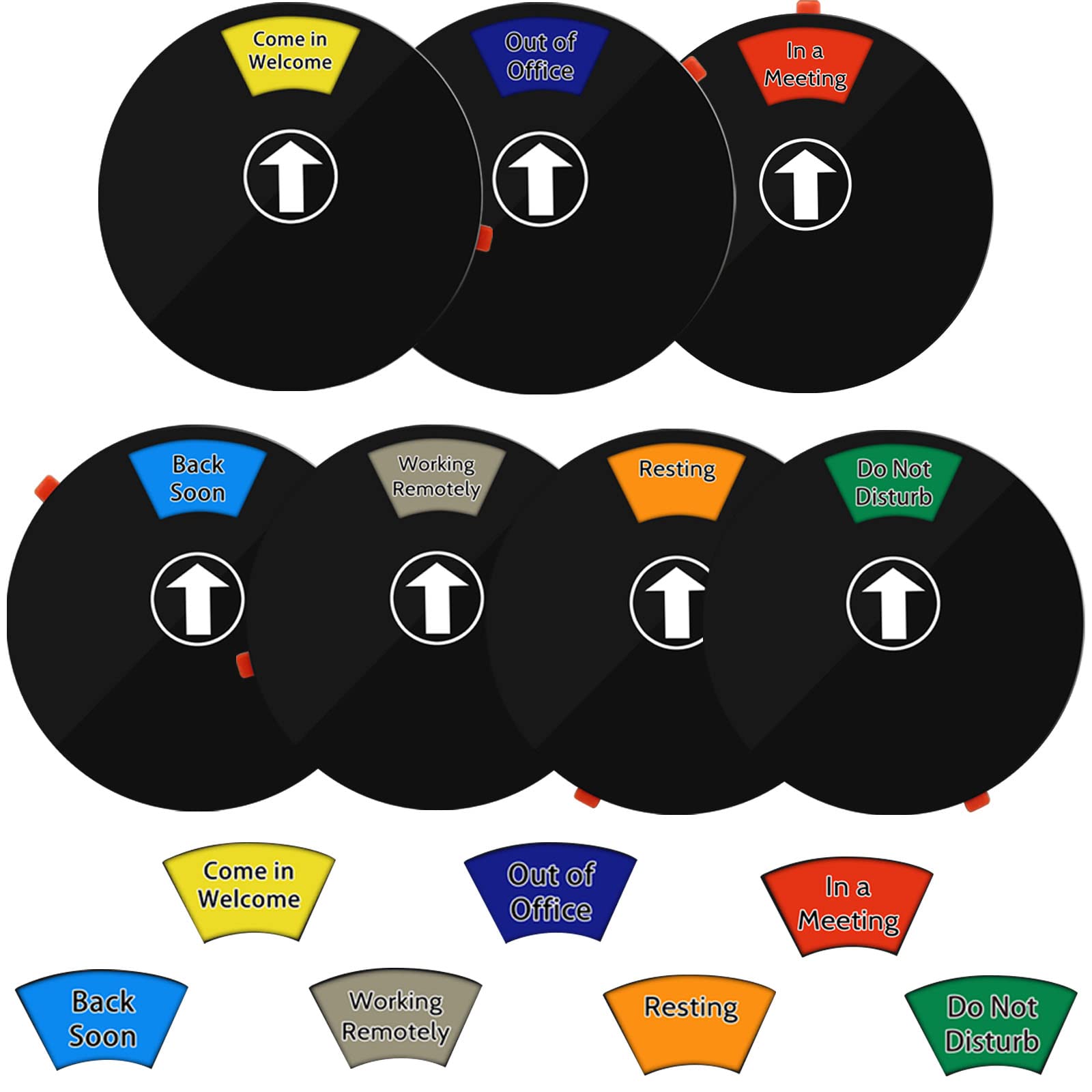 Do Not Disturb Sign, 7 Options Office Door Sign, Do Not Disturb/Back Soon/Working Remotely/Come in Welcome/Out Of Office/Resting/In a Meeting Sign for Office Door, Funny Office Supplies (6inch, Black)