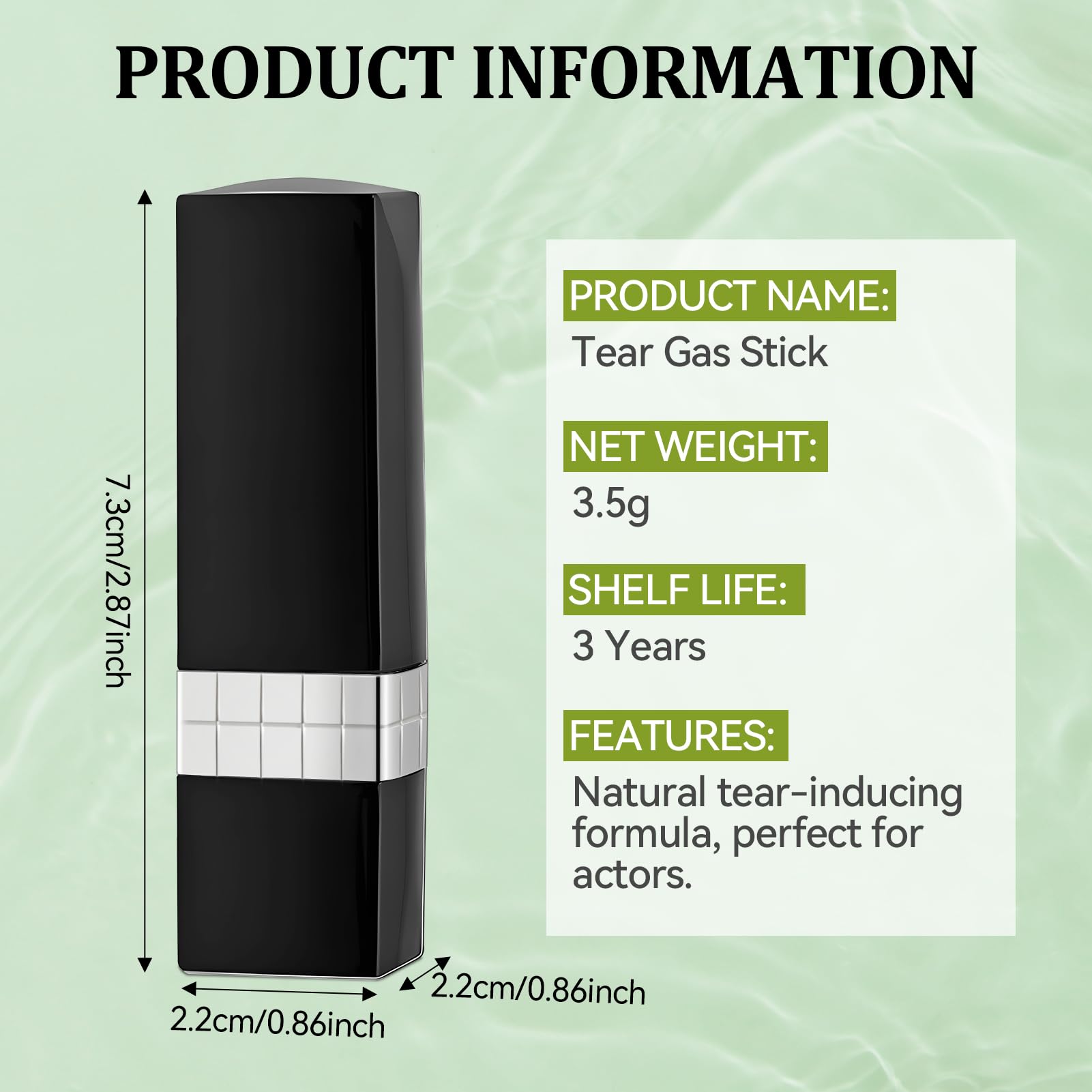Allony Tear Stick, Stick lacrimale naturale alla menta per attori, creare lacrime naturali, per trucco SFX, cinema, teatro, programmi TV, spettacoli e palcoscenici, 3,5 g