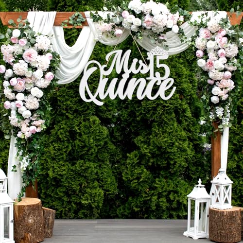 Image of Yuntau Mis 15 Quince Sign Quinceanera Decorations 15th Birthday Quinceanera Party Backdrop Wooden Banner Wall Decor Sign White Mis 15 Quince Birthday Gift for Wall Bedroom Photo Booth Decor Gift