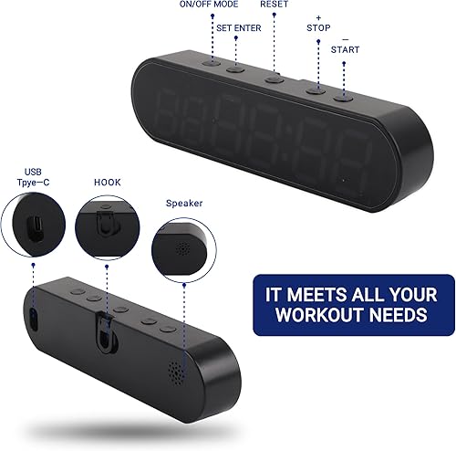 Miniatura 3 de Temporizador portátil de gimnasio, temporizador de entrenamiento de intervalos con cuenta regresivaarribacronómetroalarma, 1000 mAh USB reloj de