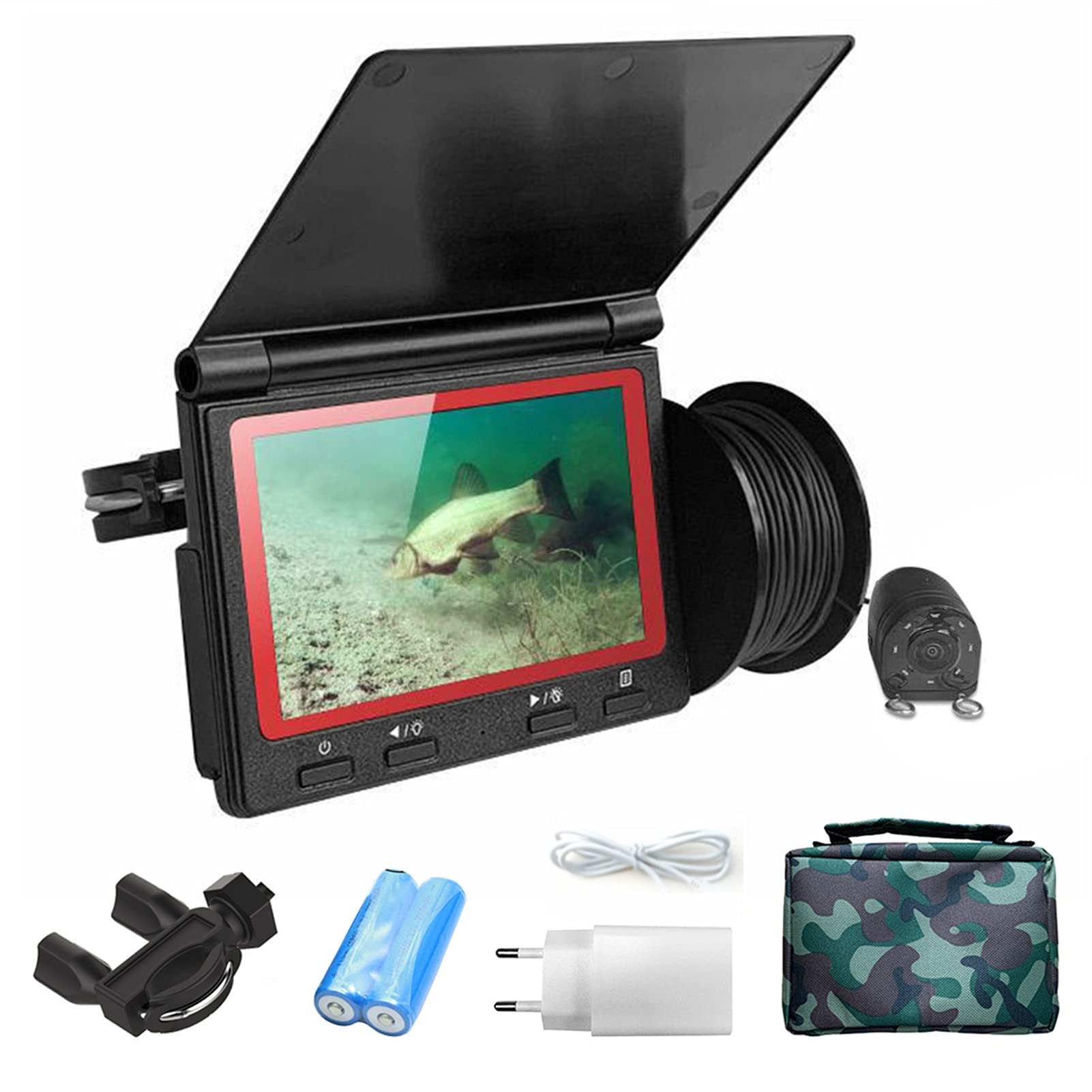 Buscador de Peces, 4.3Inch Monitor Fish Finder Cámara de Pesca bajo el Agua 180 Grados