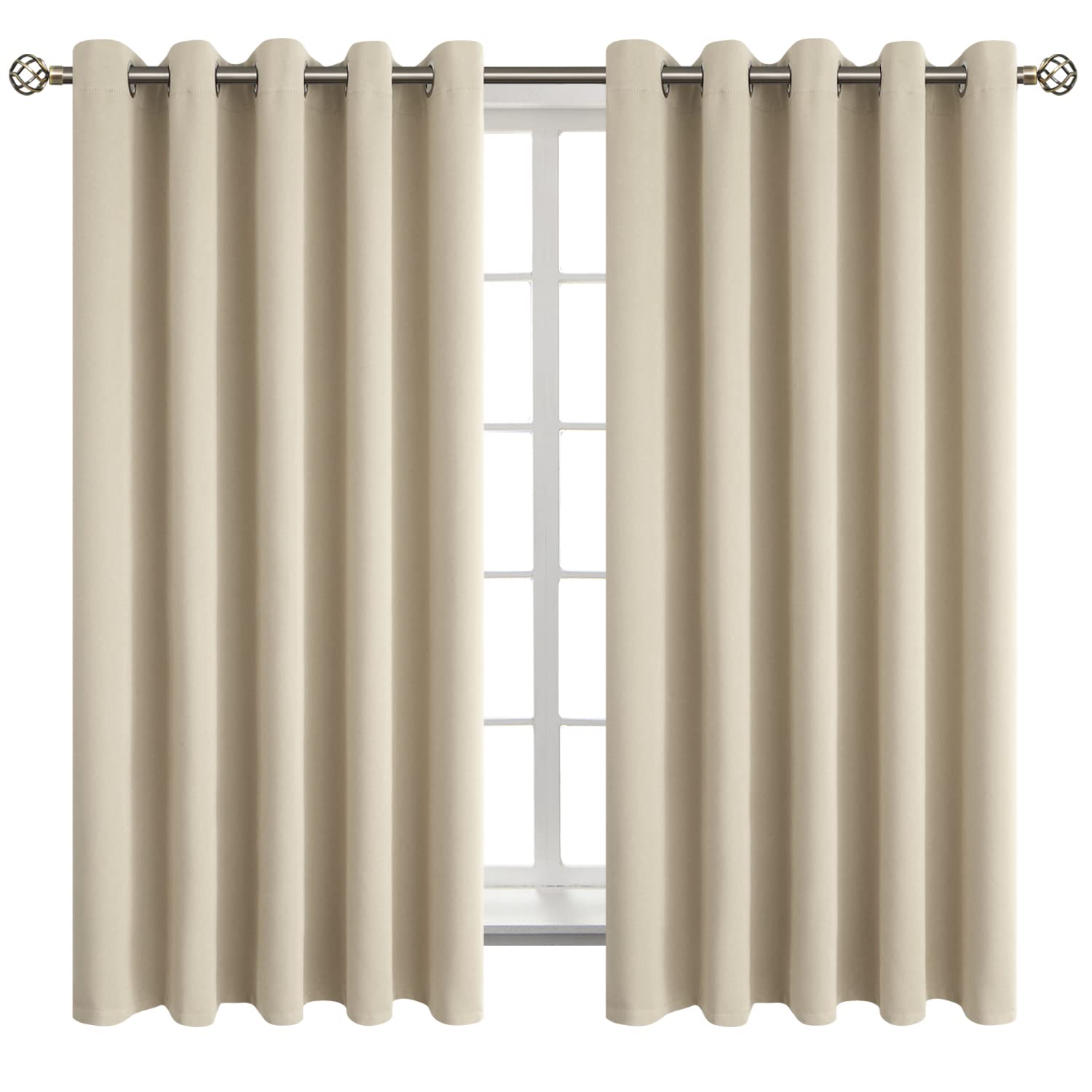 BGment Room Darkening Curtains 63 Inches Long - Grommet Thermal Insulated Drapes Window Treatment Curtains for Bedroom, 2 Panels, 70 x 63 Inch, Beige