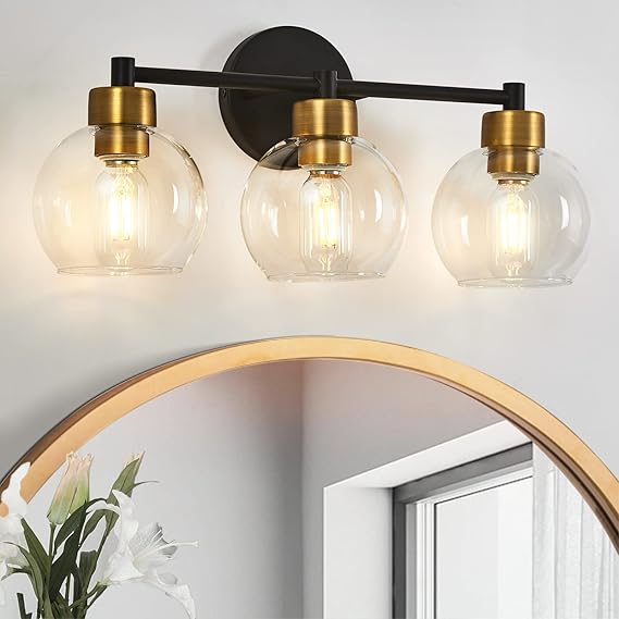 yenlacy Bathroom Light Fixtures, Black and Gold 3 Light Bathroom Vanity ...