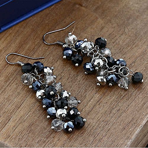 Gem Stone King 2 Inch Black and Silver Cluster Faceted Crystal Dangle Hook Earrings For Women4