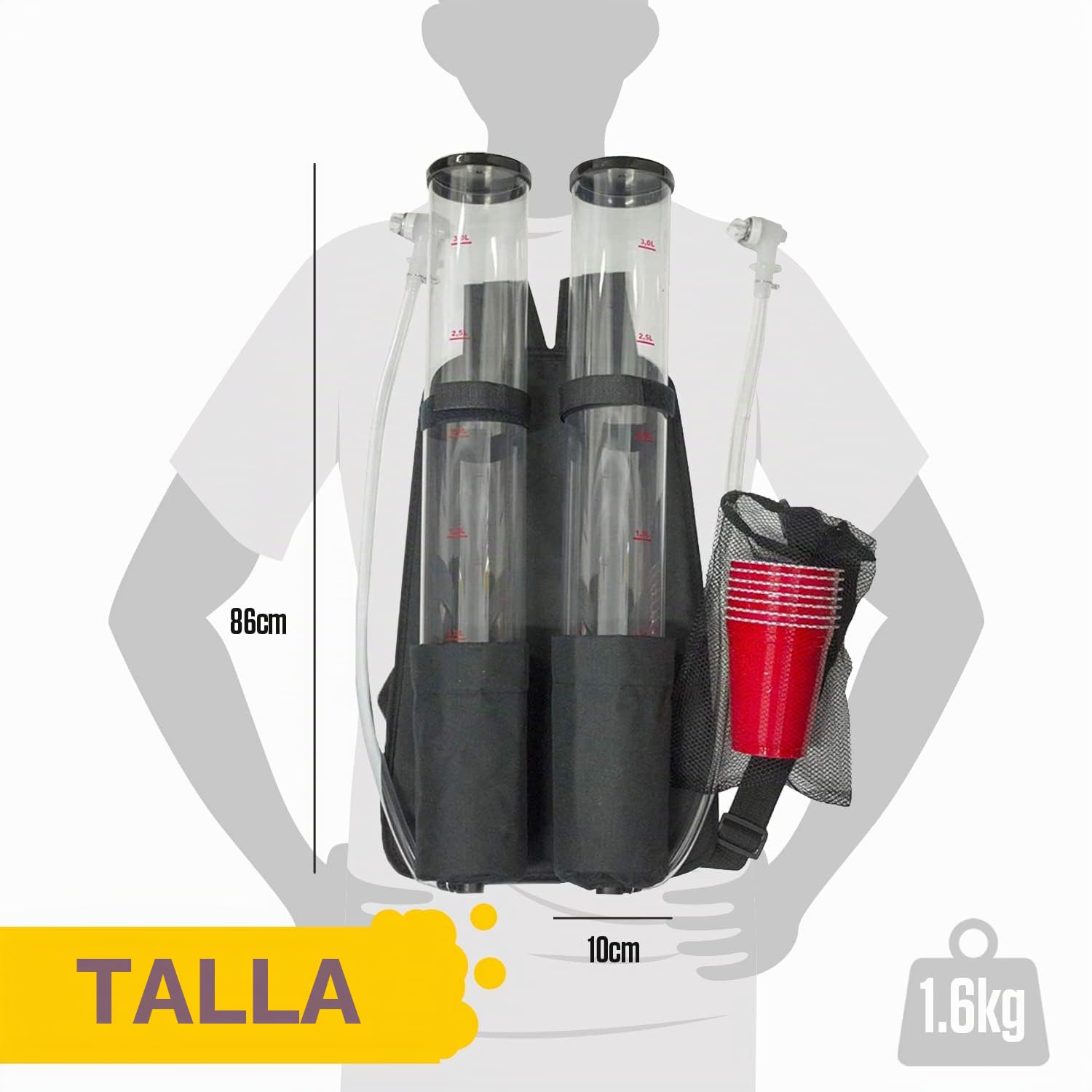Dispensador de Bebidas Duo | Beer Jet Pack |Backpack | 2 tanques de 3L | 2 boquillas de cerveza | Bebidas | Fiesta