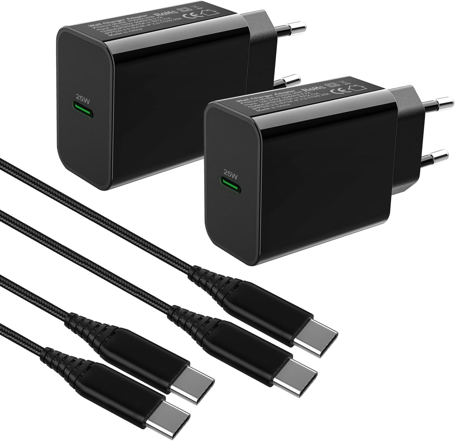 2Pack 25W Ladegerät USB C Schnellladegerät mit LadeKabel für Samsung ...