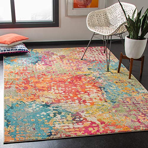 SAFAVIEH Tapis Boho pour Salon, Salle à Manger, Chambre à Coucher - Madison Collection, Tapis à Poil Court, Ivoire et Multi, 160 X 229 cm