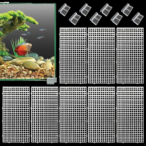 Hamiledyi Plastic Aquarium Divider with Clips Grid Panel Aquarium Lid Hood Fish Tank Divider Filter Bottom Isolation Pane Separator for Mixed Breeding(8 PCS White)
