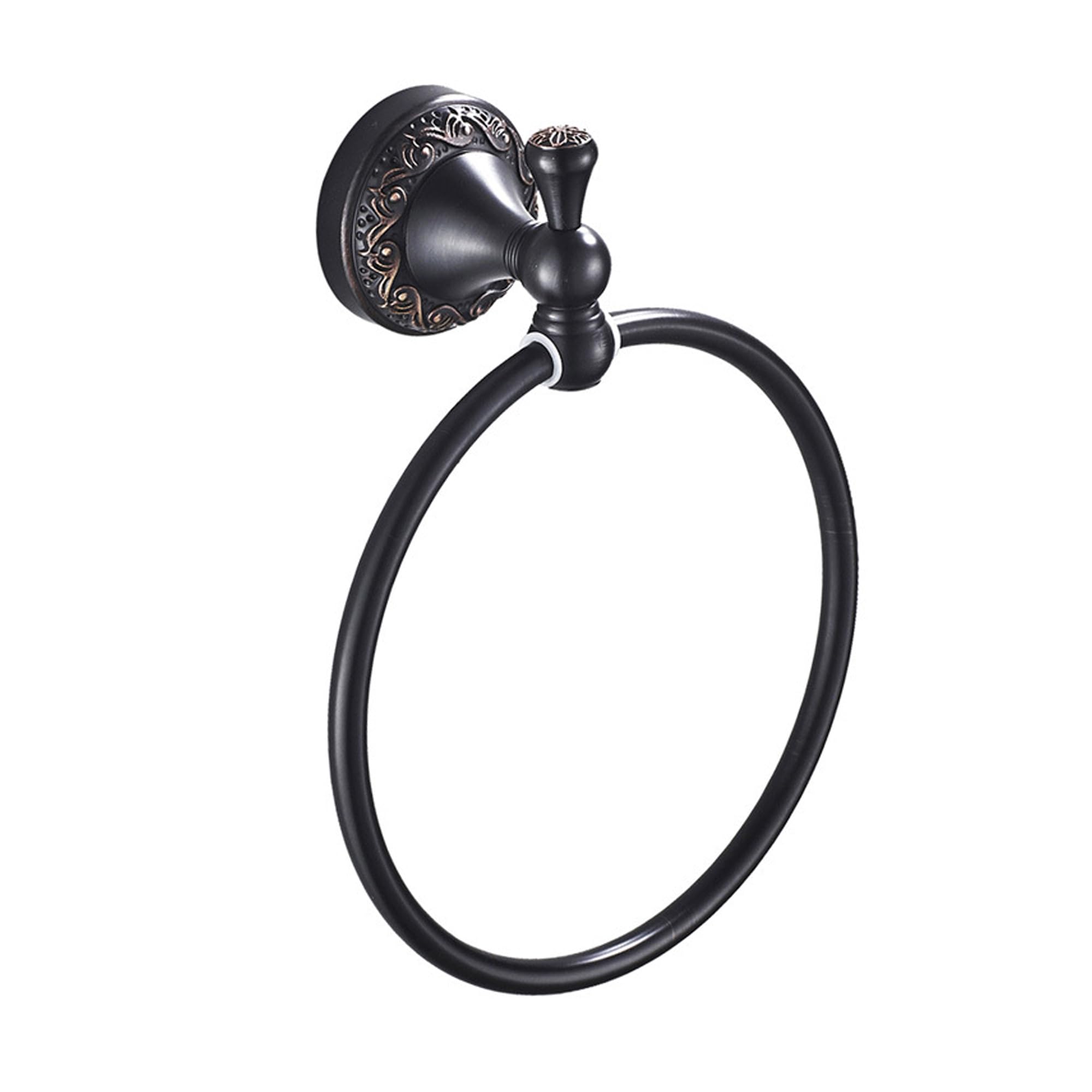 Oil Rubble Bronze Brass Bath Towel Ring, Wall Mounted Black Bathroom Hardware Accessories, Pattern Carving Design