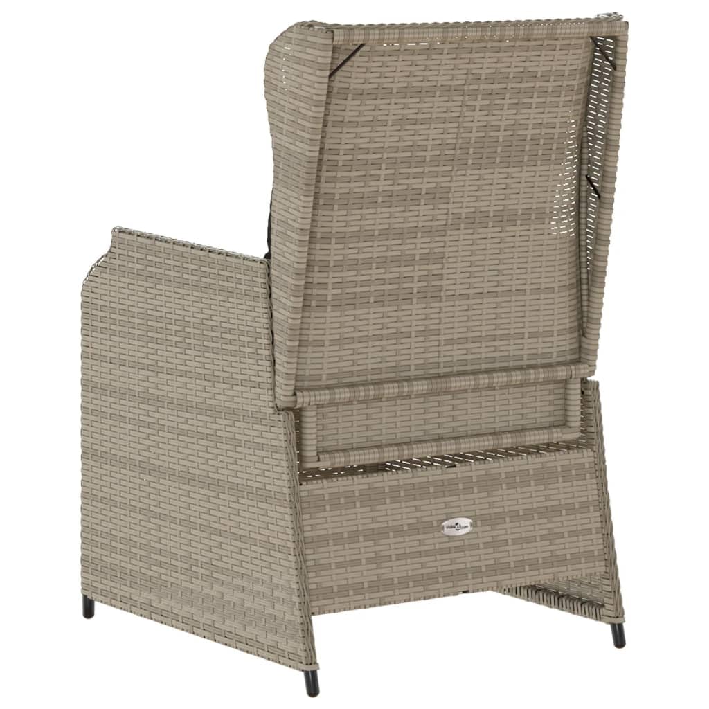 Poltrona da Giardino con Cuscino 2PZ Regolabile Grigio Chiaro Poly Rattan Resistente ai raggi UV Resistente alle intemperie per Giardino Terrazzo Balcone, Max 110kg Per Seduta