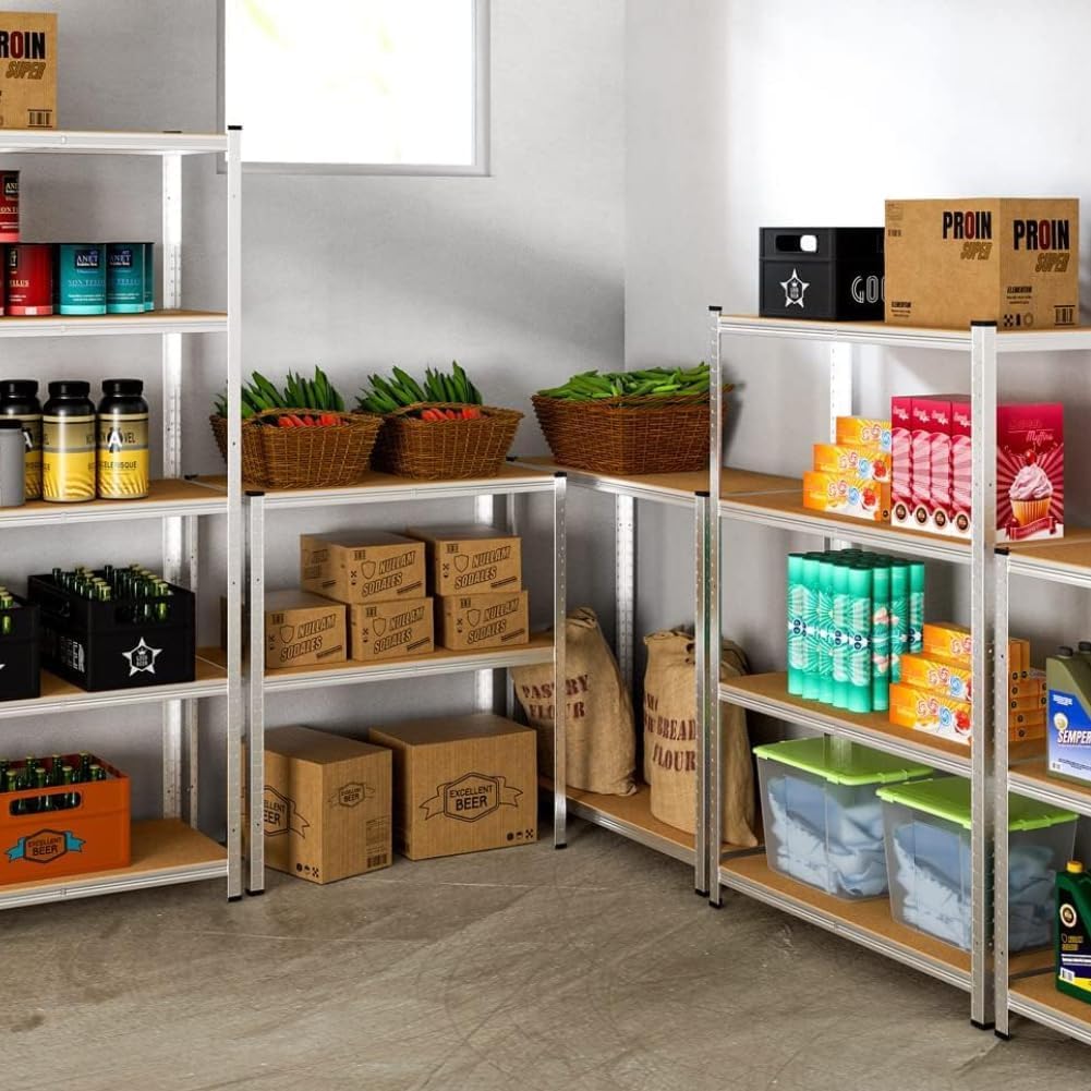 Scaffali in Metallo, Scaffalature a 5 Ripiani Regolabili, Senza Viti, Scaffale Salvaspazio per Garage, Magazzino Portata Fino a 875 kg Con 5 Ripiani Regolabili Ideale Per Garage Officina 90X40X180H cm