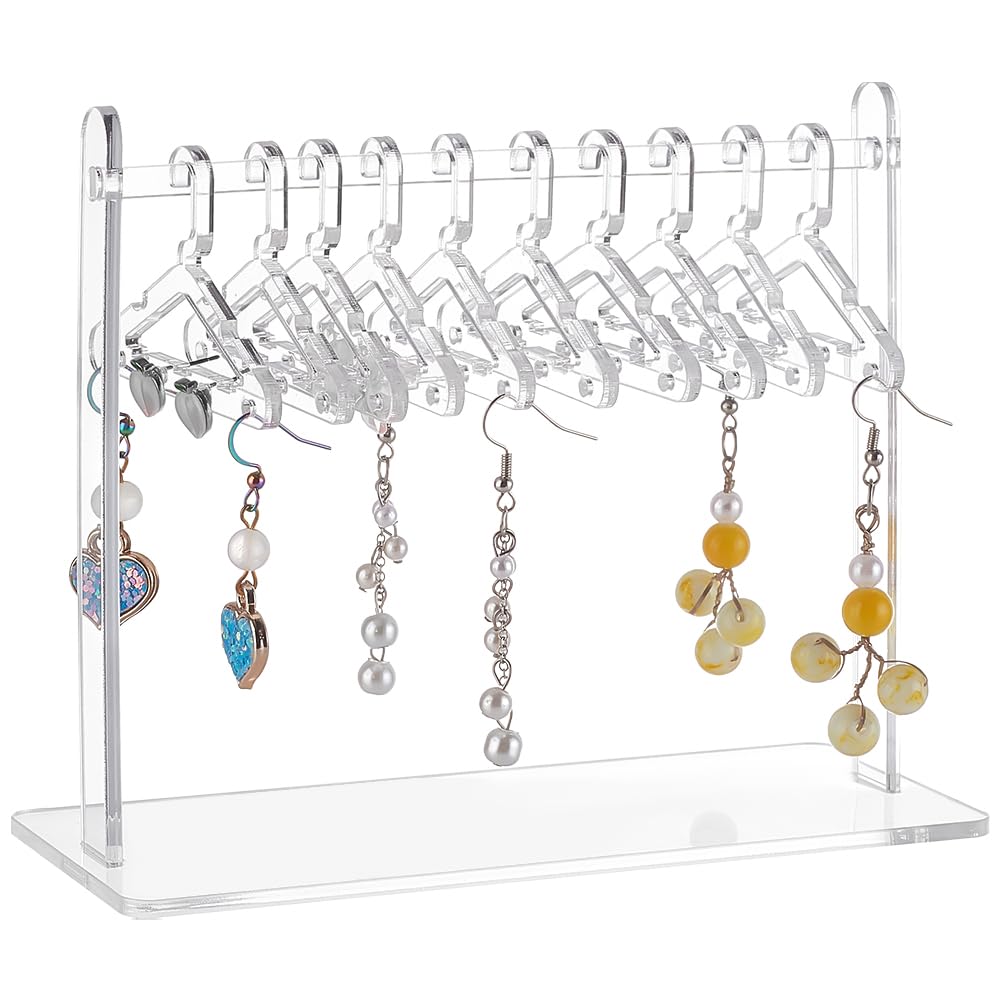 PH PandaHall Clear Acrylic Earring Holder, Removable Acrylic Earring Displays Stand with 10 Ear Studs Hangers Organizer Stand for 20 Pairs Earring Stud Earring Retail Show Personal Exhibition