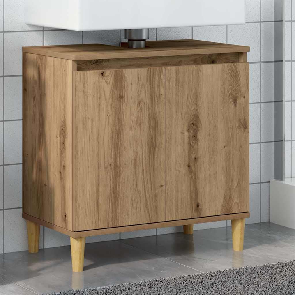 vidaXL Waschbeckenunterschrank, Waschtischunterschrank mit Stauraum, Unterschrank Holzbeine für Badezimmer, Badschrank Badezimmerschrank, Artisan-Eiche Holzwerkstoff