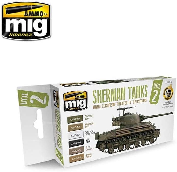 Ammo MIG-7170 WWII European Theater of Operations Sherman Tanks Acrylic Paint Set, Multicolour, 17 ml (Pack of 6)