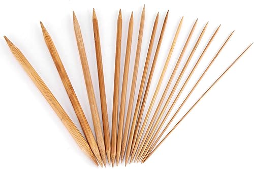 Hilitand Juego de 75 agujas de tejer, agujas carbonizadas de doble punta en 15 tamaños de 7.9 in/7.87 pulgadas (0.079 in-0.394 in)