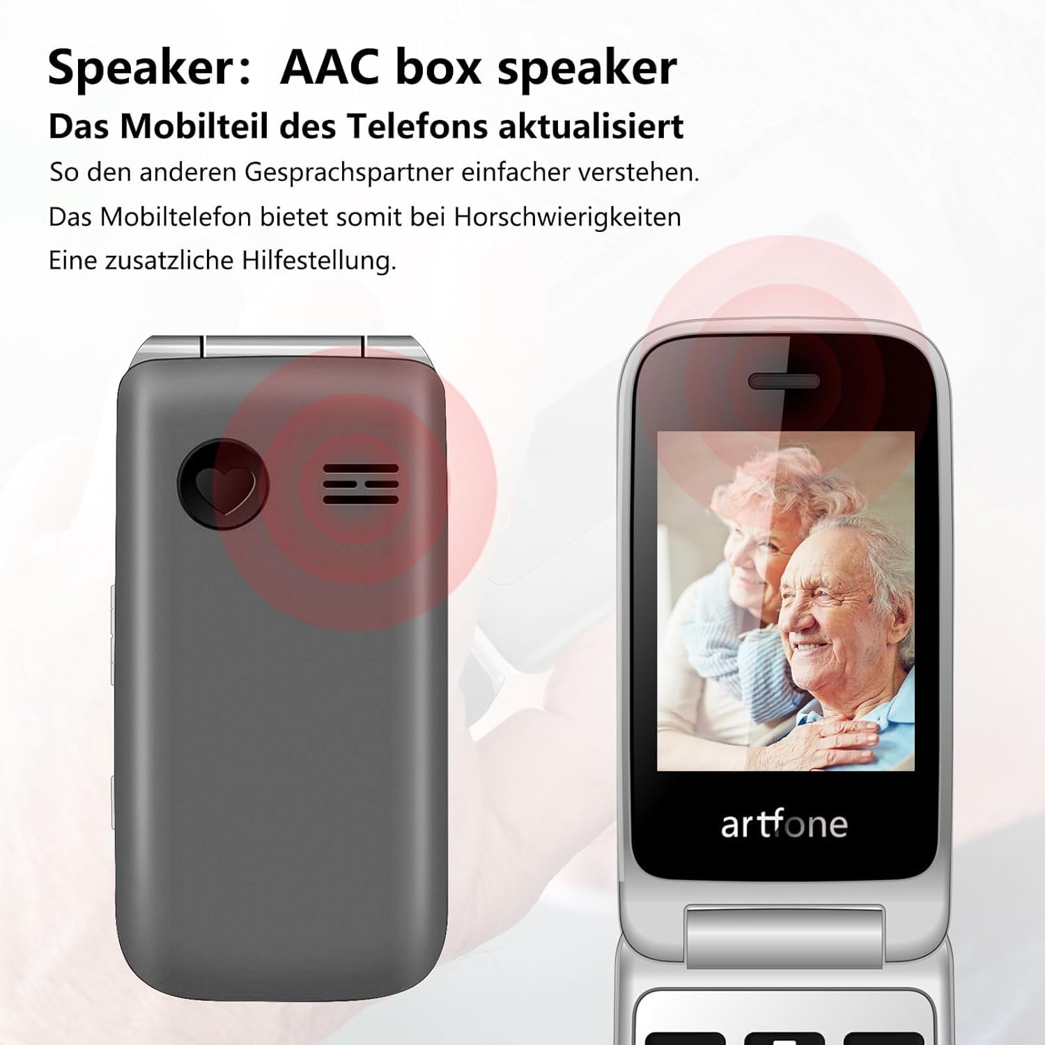 artfone F30 Grigio Argento - 4G Telefono Cellulare per Anziani丨Flip Telefoni Cellulari con Tasti Grandi丨2.4" Display丨Funzione SOS丨Chiamata Rapida丨Batteria da 1300 mAh丨Base di Ricarica丨Aiuto auditivo
