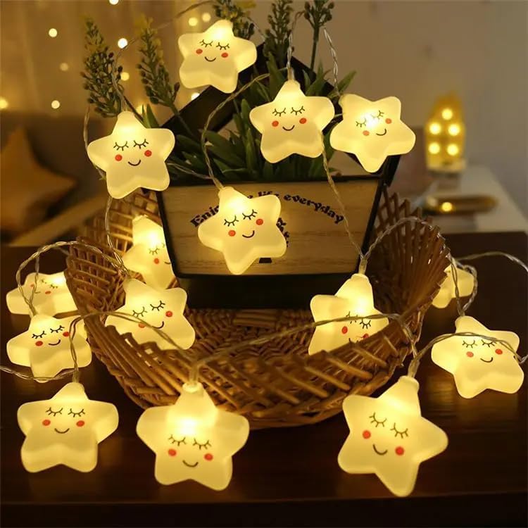 Image of Xenith 14 LED Smiling Cute Star Serial String Fairy Light Baby Night Light Cloud Light Cute Kids Night Lights for Christmas Light Diwali Lighting for Home Decoration (Warm White, 3.5 Meter)