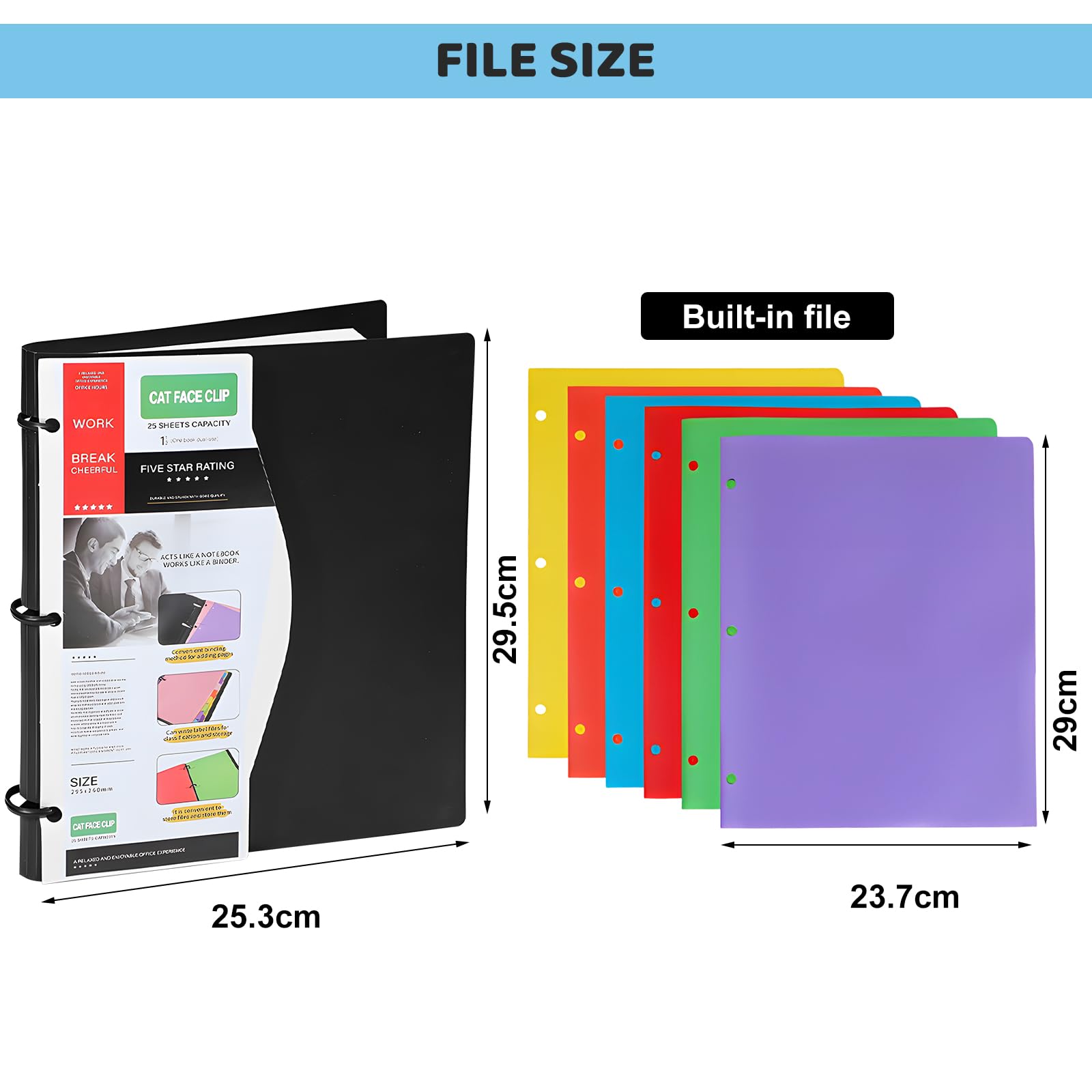 All-in-One Telescoping Ring Binder Folder, Refillable Folders 3 Ring Binder, Flexible Binder Organizer with Pockets Black Casing and 6 Colorful Folder for Certificates, Receipts, Paper, Art, Projects - Image 2
