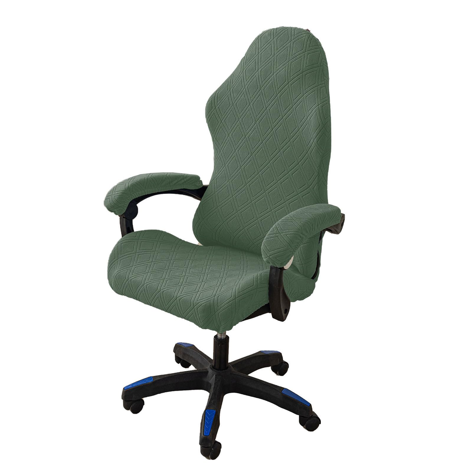 ZRCYXDW Stretch Gaming Chair Cover, Ergonomic Computer Chair Slipcover Spandex Removable Washable Gaming Chair Slipcovers with Armrest Covers-Dark Green-Large