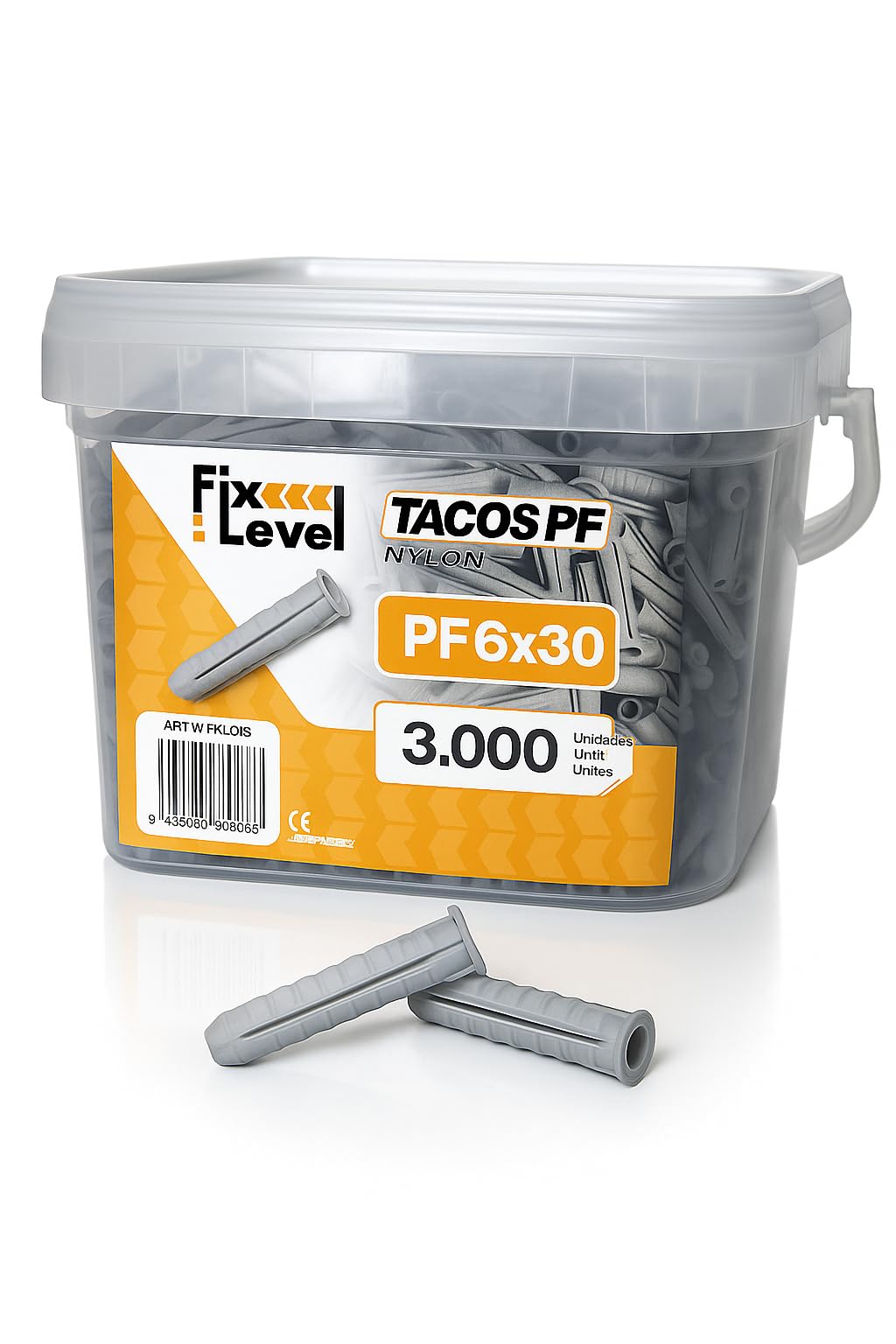 Tacos pared - Caja en Cantidad de Tacos - FixLevel - Tacos Pladur - Material Nylon - Diferentes Medidas 6mm, 8mm, 10mm - Tacos universales (6 mm, 3000, Unidad)