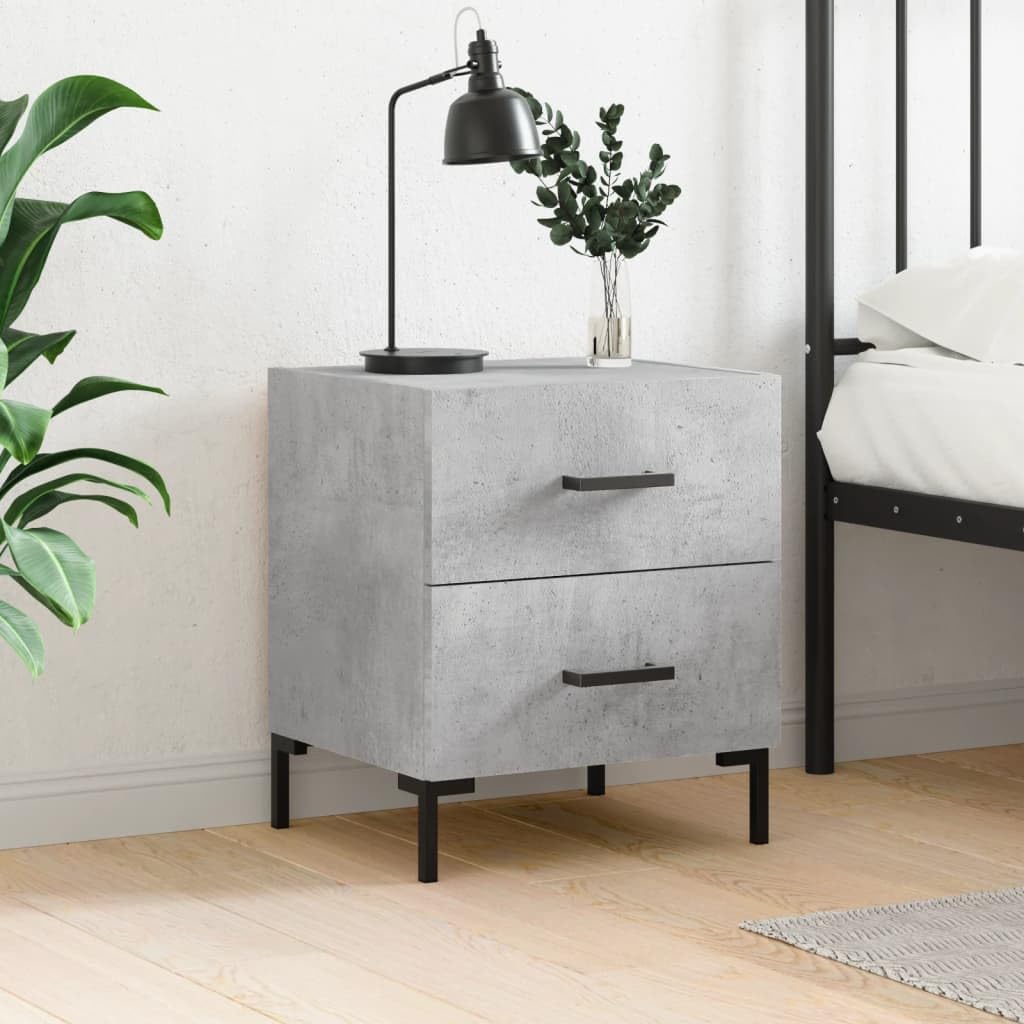 Table de chevet gris béton 40x35x47,5 cm en bois d'ingénierie et métal