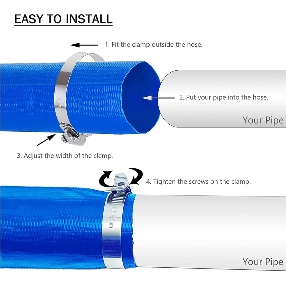 Manguera de Piscina de retrolavado de Servicio Pesado Manguera de Descarga de Agua Plana con Abrazadera Resistente,2inch,50m