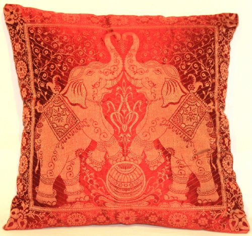 Kashmir Handicrafts Rot Indische Banarasi Seide Deko Kissenbezüge 40 cm x 40 cm, Extravaganten Elefant Design für Sofa… – Bild 4