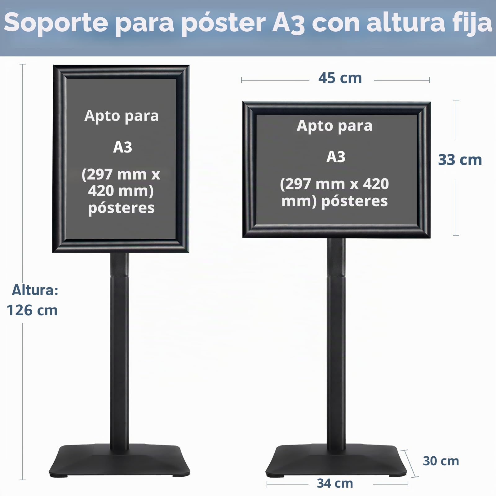 A3 Soporte de exhibición Soporte de letrero de alta resistencia Soporte de letrero de piso, soporte de cartel Pedestal Letreros de pie para anuncios, menú, aviso, fiestas (negro)