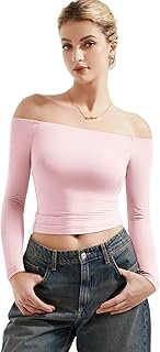 SUUKSESS Camisas de manga larga para mujer, con doble forro y hombros caídos, estilo básico para salir