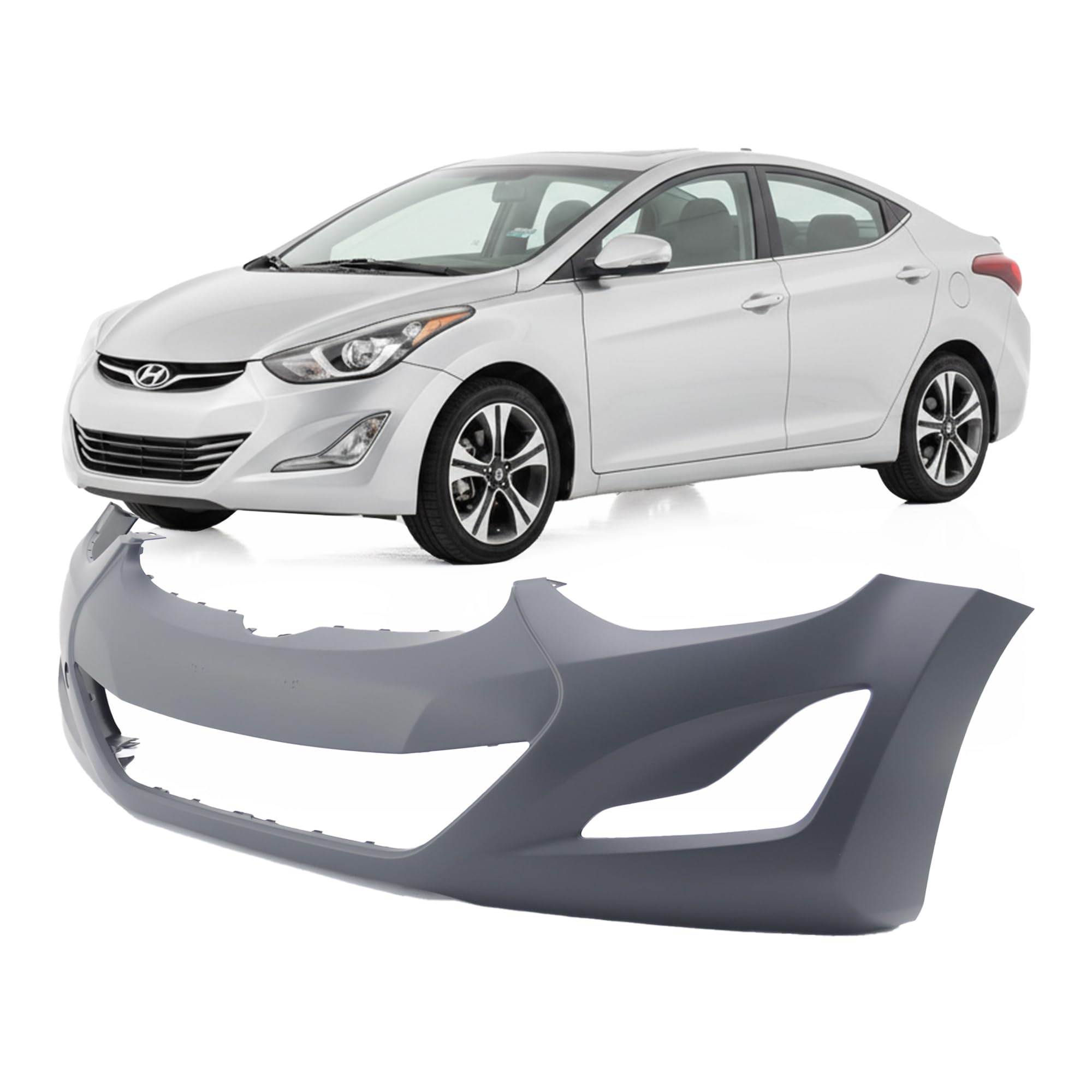 FitParts Compatible With Front Bumper Cover 2014-2016 Hyundai Elantra GLS GL L Limited SE Sport Value Edition Sedan 14-16. New, Primed and Ready for Paint. With Fog Light Holes. HY1000204 865113X800
