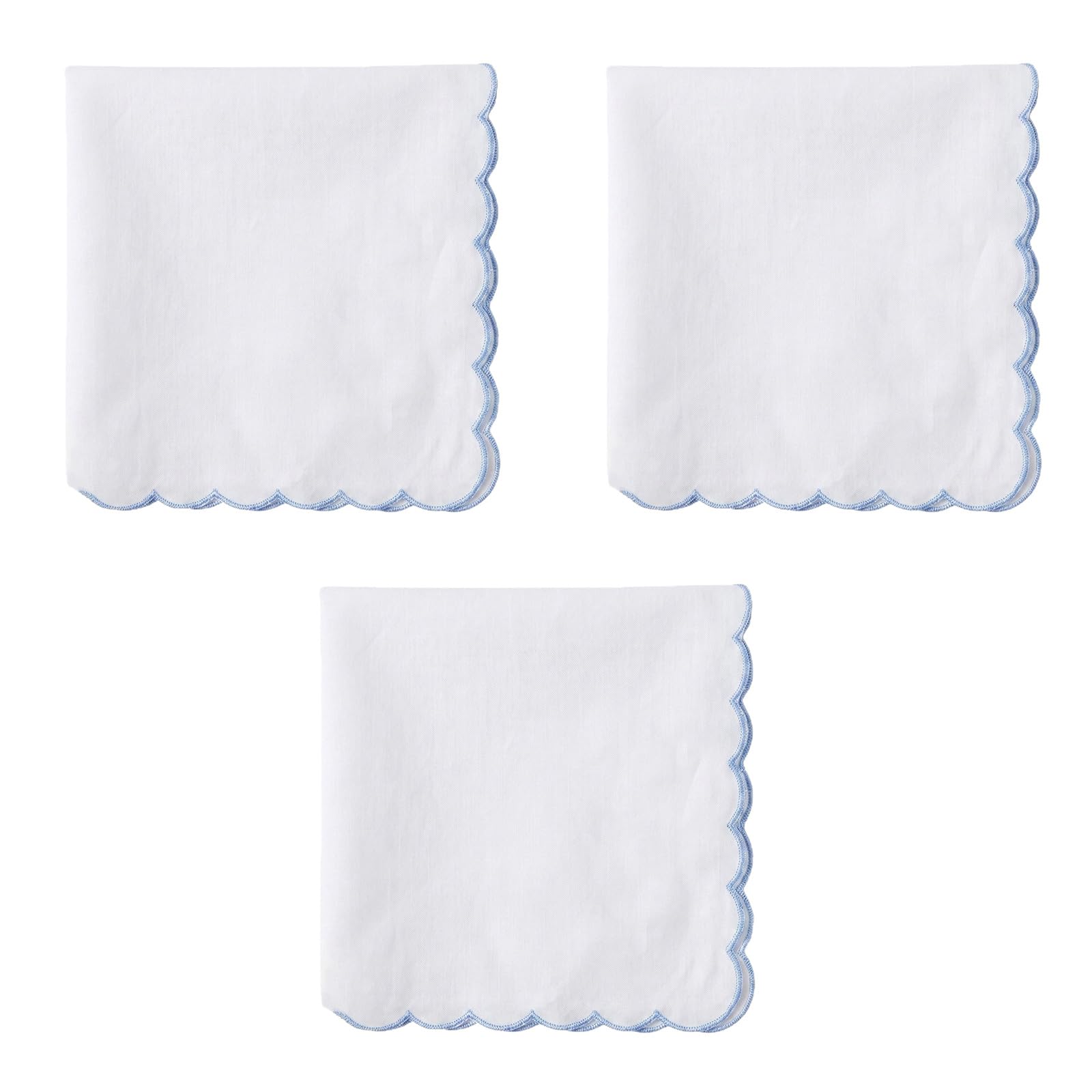 APGLSXY Pocket Square Towel with Artistic Blue Embroidered Scalloped Border Wedding Handkerchief Hankies Suitable for Gifting Scalloped Handkerchief