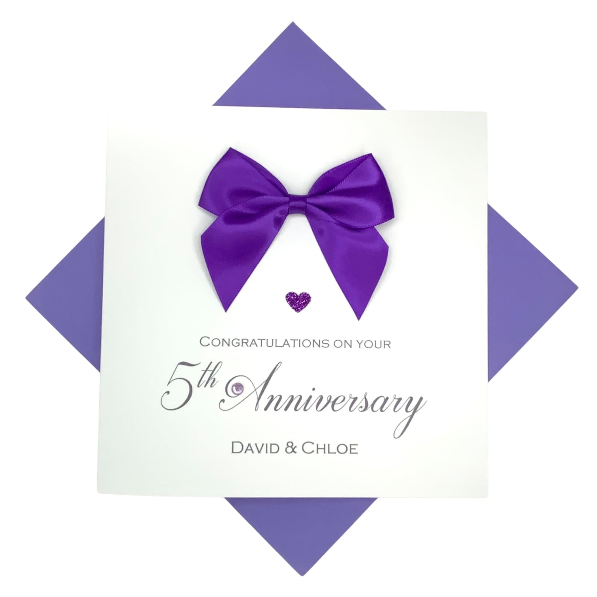5th Anniversary Card - Wood 5 Year Fifth Wedding Anniversary Greeting Card, Personalised Gift for Wife Husband Couple Friends - Various Designs - 18 Colours (Regal Bow) — image 1