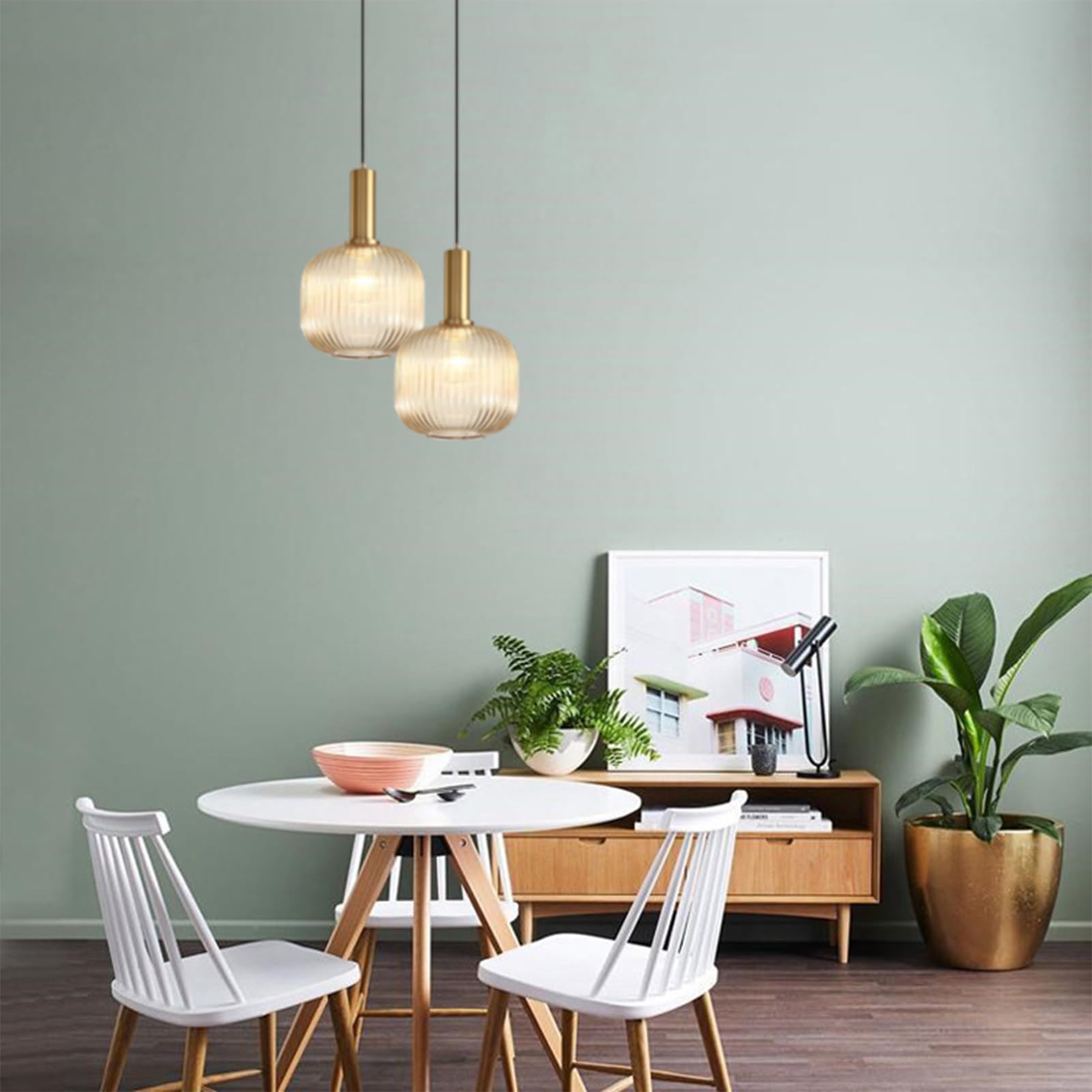 Moderne stil Ohne Stromanschluss Hängelampen mit batterie,Batteriebetriebene Glas Pendelleuchte mit Fernbedienung,Kabellos Hängelampe RGB Farben dimmbar,wiederaufladbare Beleuchtungsvorrichtung.(Amber