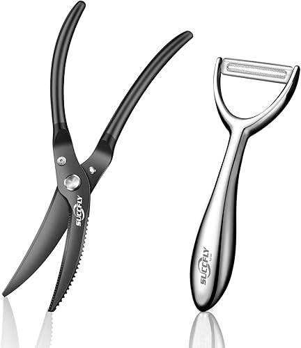 SUCCFLY Kit de herramientas de cocina de alta calidad, tijeras de cocina resistentes + pelador de frutas y verduras en forma de Y, diseño ergonómico