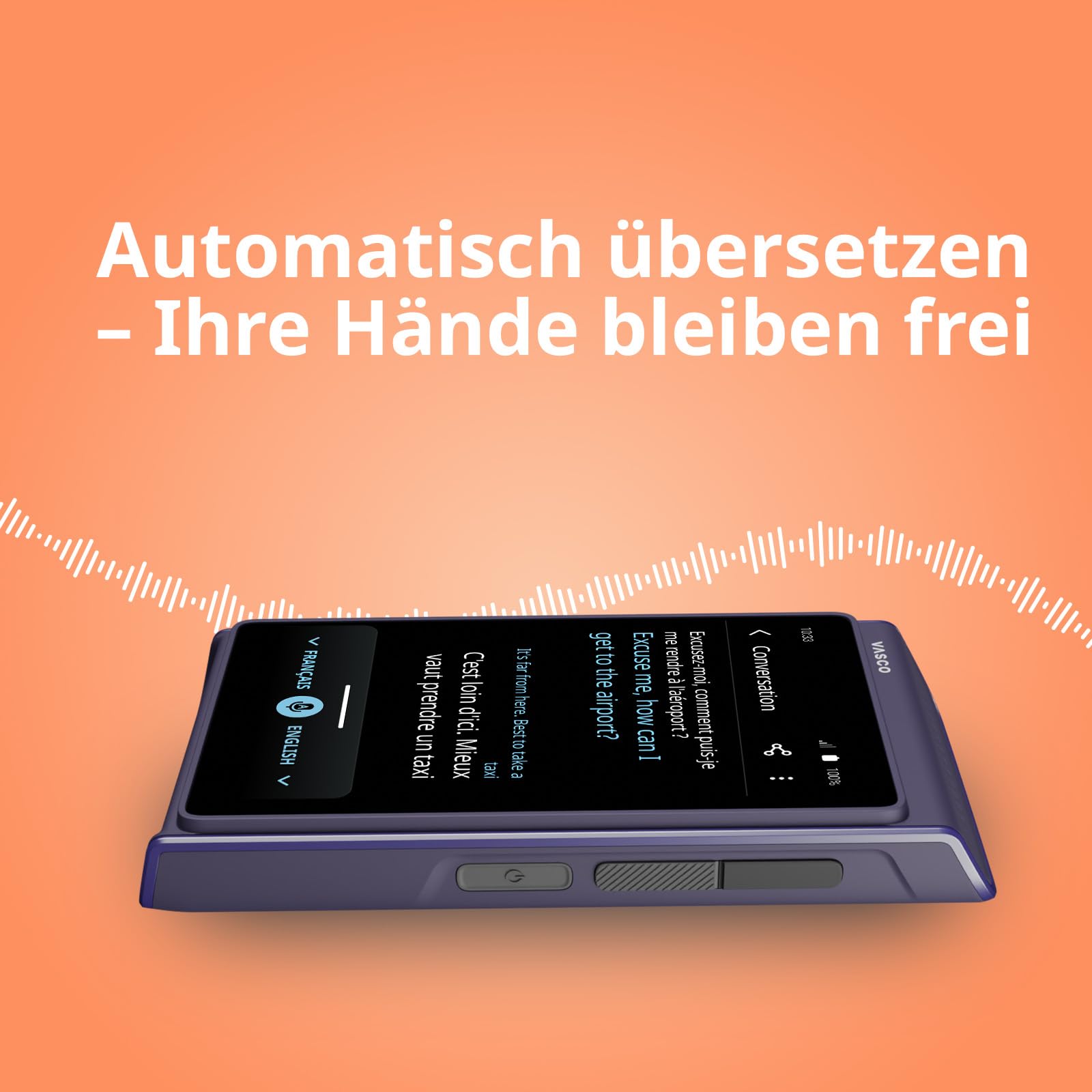 Vasco Translator Q1 Sprachübersetzer Voice Cloning 113 Sprachen Phantom Black