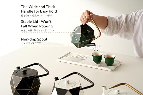 Miniatura 5 de Toptier - Tetera japonesa de hierro fundido con infusor de té de acero inoxidable. Juego de tetera de hierro fundido duradero, diseño de diamante
