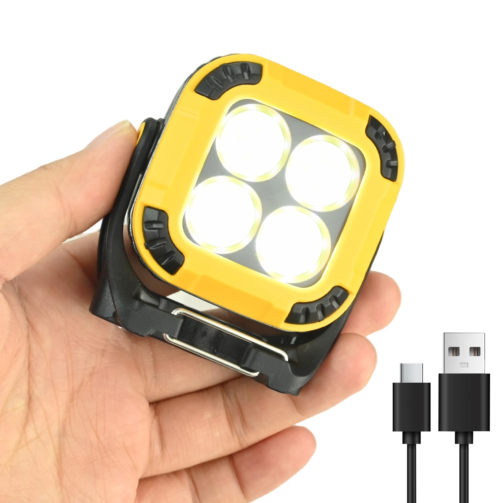 LIRONGTAGE 10W LED Rechargeable Work Light, 500LM Portable Magnetic COB Floodlight, 180° Rotate Work Torch, 3 Light Source & 4 Brightness Levels with Type-C Cable for Garage Camping Hiking Fishing